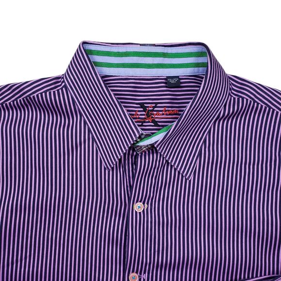 Robert Graham X Shirt Mens 2XL Purple Striped Button Up Flip Cuff Long Sleeve - Picture 5 of 12